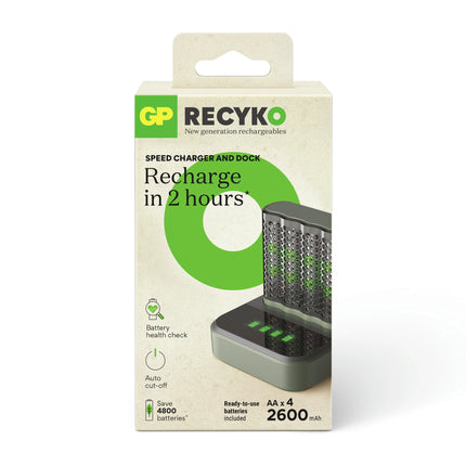GP NiMH - Recyko - Fast Charger Dock USB AA | HR6 - Multipack - 4 Pieces + Charger + USB Cable - Rechargeable image