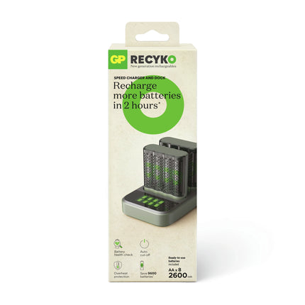 GP NiMH - Recyko - Fast Charger Dock USB AA | HR6 - Multipack - 8 Pieces + Charger + USB Cable - Rechargeable image
