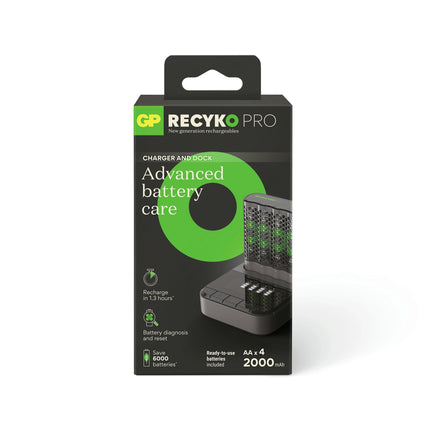 GP NiMH - Recyko - Fast Charger Dock USB AA | HR6 - Multipack - 4 Pieces + Charger + USB Cable - Rechargeable image