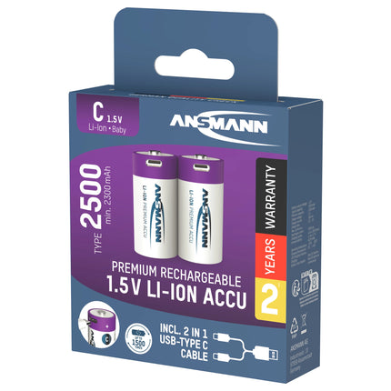 ANSMANN - rechargeable battery Li-Ion 2x C 2500mAh + cable image