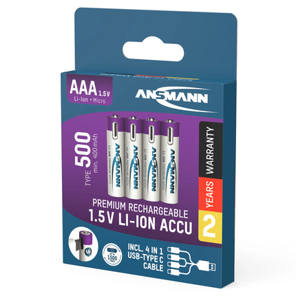 ANSMANN Li-Ion - USB-C AAA | HR03 - Multipack - 4 Pieces - Rechargeable image