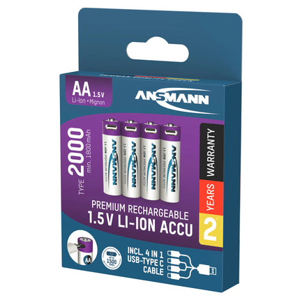 ANSMANN Li-Ion - USB-C AA | HR6 - Multipack - 4 Pieces - Rechargeable image