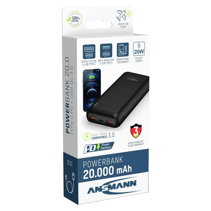 ANSMANN - Powerbank - PB320PD - Black - 20000mAh - 1x USB-C|2x USB-A (F) image