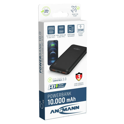 ANSMANN - Powerbank - PB320PD - Black - 10000mAh - 1x USB-C|2x USB-A (F) image