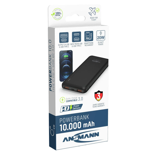 ANSMANN - Powerbank - PB320PD - Black - 10000mAh - 1x USB-C|2x USB-A (F) image