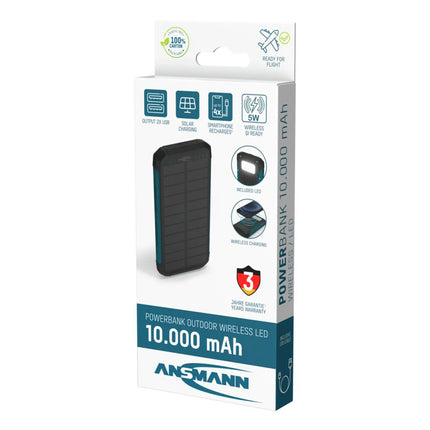 ANSMANN  Powerbank - PB212W - Black - 10000mAh - 1x USB-A (F)|Wireless - Solar energy image