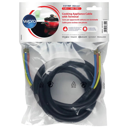 WPRO - Electric Hob Connection Cable - CAB360/1 - 3 x 6.00mm - 1.45m image