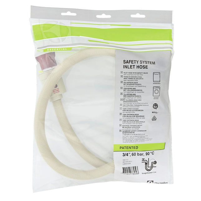 ELECTROLUX - Supply hose with Aquastop - 3/4" angled - 3/4" straight - 60 bar - 1.5 m image
