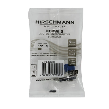 HIRSCHMANN - Plug - COAX -  COAX (Female) - Angle - Push on connector|KOKWI 5|Kabelkeur image