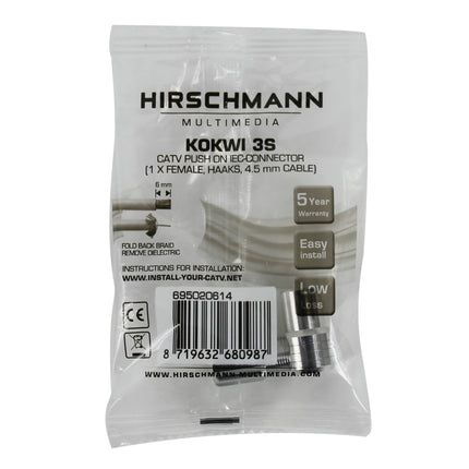 HIRSCHMANN - Plug - COAX -  COAX (Female) - Angle - Push on connector|KOKWI 3S|Kabelkeur image
