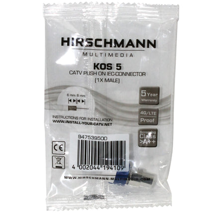 HIRSCHMANN - Plug - COAX -  COAX (Male) - Push on connector|KOS 5|Kabelkeur image