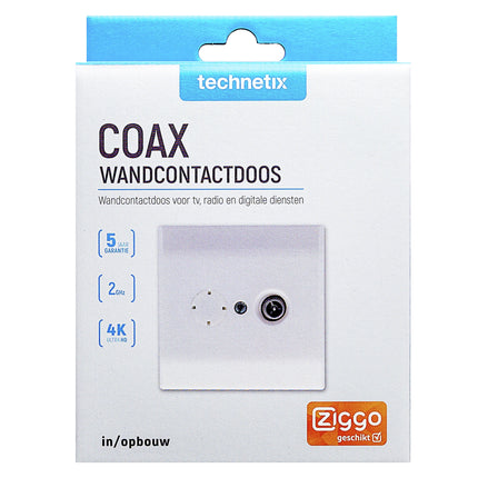 TECHNETIX - Connector - Adapter - COAX -  COAX (Female) + COAX (Male) - Ziggo approved||Wall Connection|CL50-SGIM|Wall Socket image