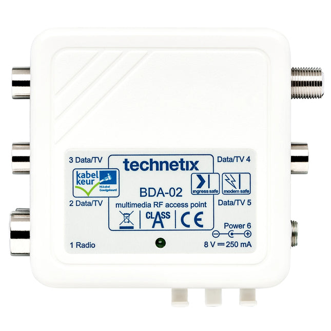 TECHNETIX - Signal Amplifier - COAX (Female) + COAX (Male) -  COAX (Female) + 4 x COAX (Male) - Ziggo Approved|Kabelkeur|Amplyfying 4 x 4dB(15 m)|BDA-02 image