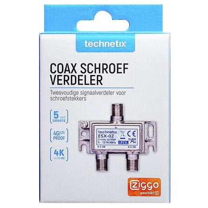TECHNETIX - Connector - Adapter - F-connector (Female) -  2 x F-connector (Female) - COAX splitter|Distributor|Ziggo approved|Kabelkeur image