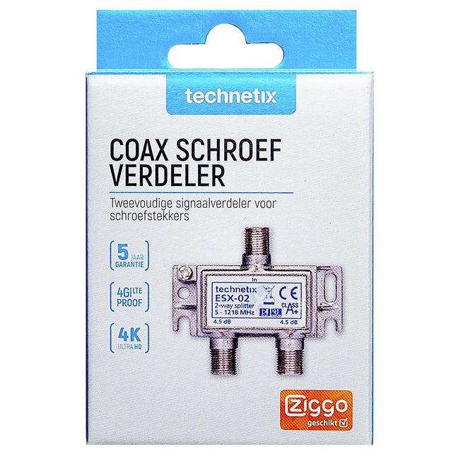 TECHNETIX - Connector - Adapter - F-connector (Female) -  2 x F-connector (Female) - COAX splitter|Distributor|Ziggo approved|Kabelkeur image