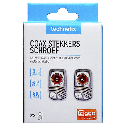TECHNETIX - Plug - Adapter - COAX -  1 x F-connector (Male) + 1 x F-connector (Female) - Plug in|Angle|Steel|Crew applications|Ziggo approved|Kabelkeur image