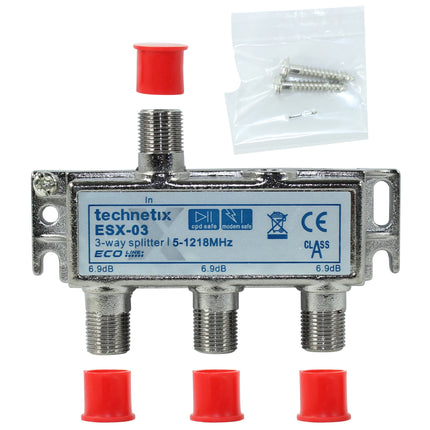TECHNETIX - Connector - Adapter - F-connector (Female) -  3 x F-connector (Female) - 3 x 6,9dB(30 m)|ESX-03 image