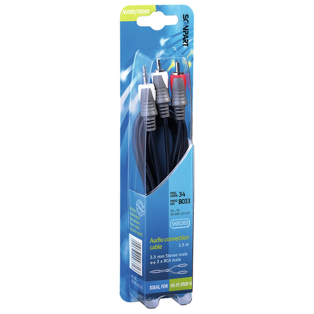 SCANPART - Audio cable - Adapter cable - 3.5 mm Jack (Male) - 2 x Tulp (Male) - 1.5 m image