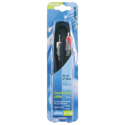 SCANPART - Audio cable - Adapter cable - 3.5 mm Jack (Male) - 2 x Tulp (Male) - 3.0 m image