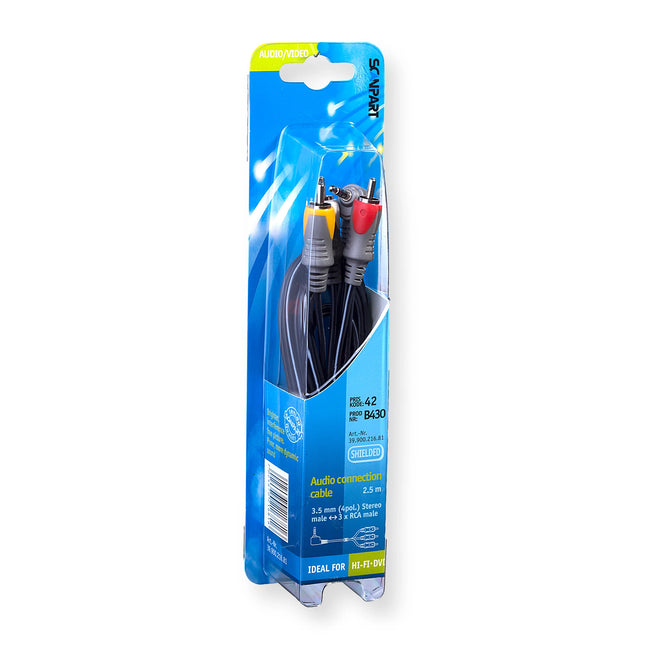 SCANPART - Audio cable - Adapter cable - 3.5 mm Jack (Male) - Angle - 3 x Tulp (Male) - 2.5 m image