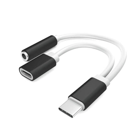 SCANPART - Charging- and Data cable - Adapter cable - USB-C (Male) - USB-C (Female) + 3.5 mm Jack (Female) - 0.1 m image