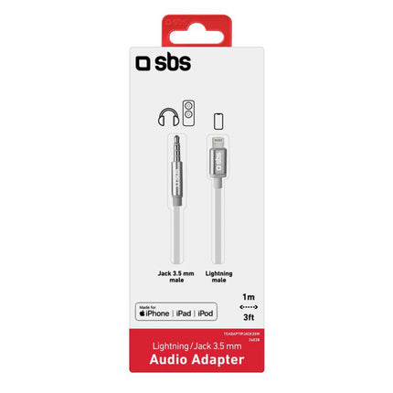 SBS - Charging- and Data cable - 3.5 mm Jack (Male) - Lightning (Male) - 1.0 m image