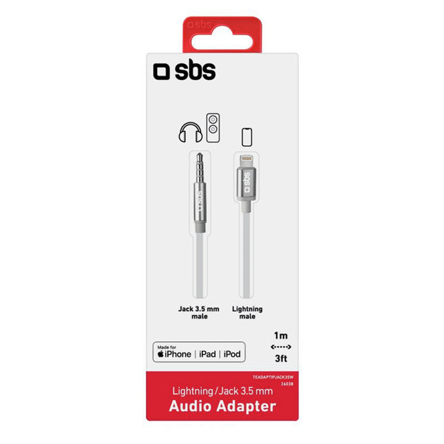 SBS - Charging- and Data cable - 3.5 mm Jack (Male) - Lightning (Male) - 1.0 m image