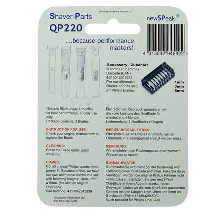 SHAVER-PARTS - Shaver attachment - Compatible with Philips One-Blade's QP220 - 2 Pieces image