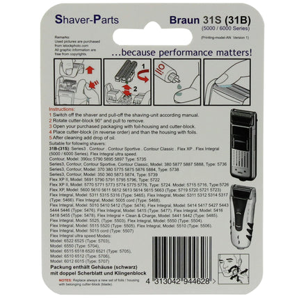SHAVER-PARTS - 31S - Shaver attachment - Compatible with Braun series 5000 & series 6000 - Razor blade + blade block image