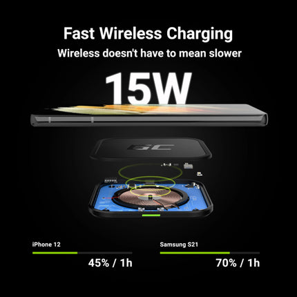 GREEN CELL - Qi - Wireless charger - 15W - USB-C - Black image