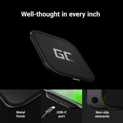GREEN CELL - Qi - Wireless charger - 15W - USB-C - Black image