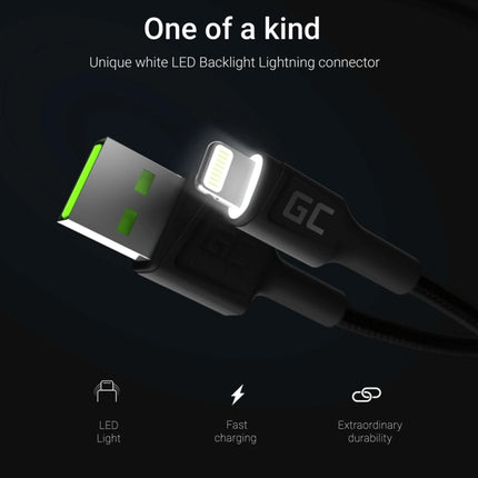 GREEN CELL - Charging and data cable - USB-A (Male) - Lightning (Male) - Set - 3 Pieces - 30 cm|1.2 m|2 m image