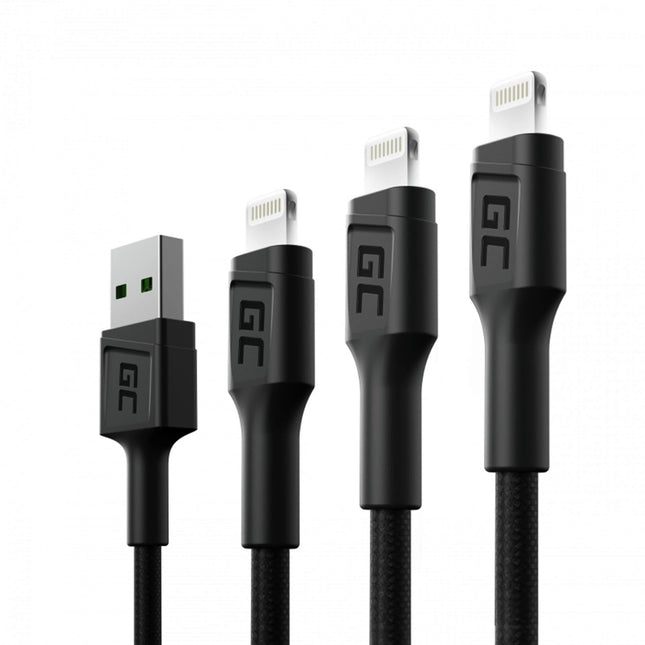 GREEN CELL - Charging and data cable - USB-A (Male) - Lightning (Male) - Set - 3 Pieces - 30 cm|1.2 m|2 m image