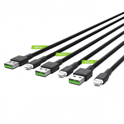 GREEN CELL - Charging and data cable - USB-A (Male) - Lightning (Male) - Set - 3 Pieces - 2 m image