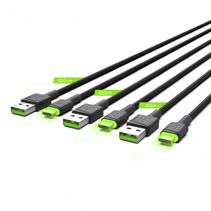 GREEN CELL - Charging and data cable - USB-A (Male) - USB-C (Male) - Set - 3 Pieces - 30 cm|1.2 m|2 m image