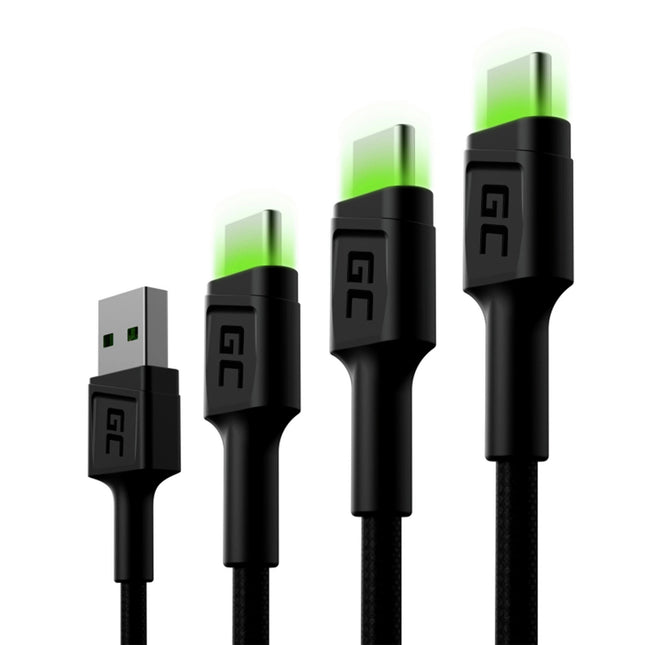GREEN CELL - Charging and data cable - USB-A (Male) - USB-C (Male) - Set - 3 Pieces - 30 cm|1.2 m|2 m image