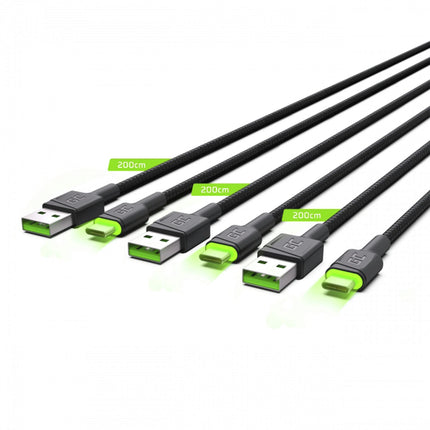 GREEN CELL - Charging and data cable - USB-A (Male) - USB-C (Male) - Set - 3 Pieces - 2 m image
