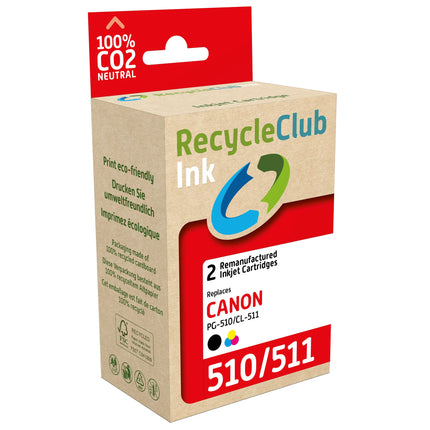 RECYCLECLUB Cartridge PG-510 | CLI-511 - Duo Pack - Black + Multicolor - Suitable for Canon image