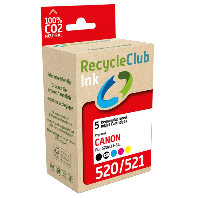 RECYCLECLUB Cartridge PGI-520 | CLI-521 - Multipack - Black + Cyan + Magenta + Yellow - Suitable for Canon image