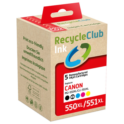 RECYCLECLUB XL Cartridge PGI-550 XL | CLI-551 XL - Multipack - Black + Cyan + Magenta + Yellow - Suitable for Canon image