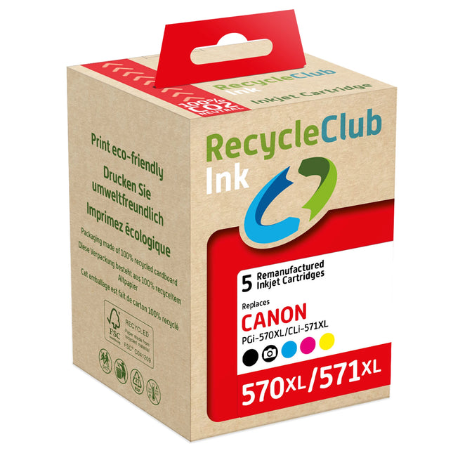 RECYCLECLUB XL Cartridge PGI-570 XL | CLI-571 XL - Multipack - Black + Cyan + Magenta + Yellow - Suitable for Canon image