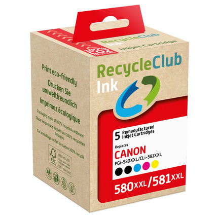 RECYCLECLUB XL Cartridge PGI-580 XL | CLI-581 XL - Multipack - Black + Cyan + Magenta + Yellow - Suitable for Canon image