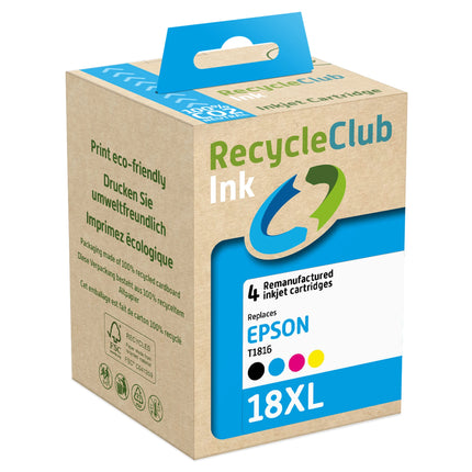 RECYCLECLUB XL Cartridge 18XL - Multipack - Black + Cyan + Magenta + Yellow - Suitable for Epson image