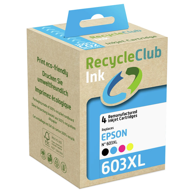RECYCLECLUB XL Cartridge 603XL - Multipack - Black + Cyan + Magenta + Yellow - Suitable for Epson image