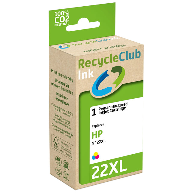 RECYCLECLUB XL Cartridge 22XL - MultiColor - Suitable for HP image