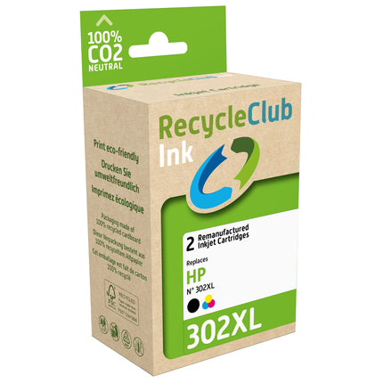 RECYCLECLUB XL Cartridge 302XL - Duo Pack - Black + Multicolor - Suitable for HP image