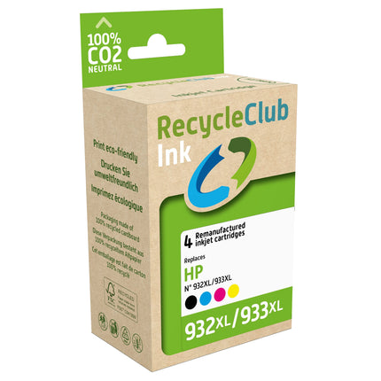 RECYCLECLUB XL Cartridge 932XL | 933XL - Multipack - Black + Cyan + Magenta + Yellow - Suitable for HP image