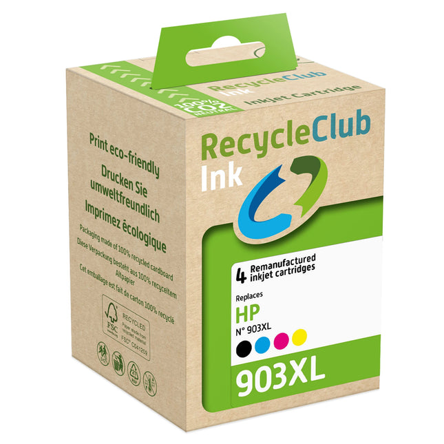 RECYCLECLUB XL Cartridge 903XL - Multipack - Black + Cyan + Magenta + Yellow - Suitable for HP image