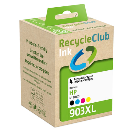 RECYCLECLUB XL Cartridge 903XL - Multipack - Black + Cyan + Magenta + Yellow - Suitable for HP image