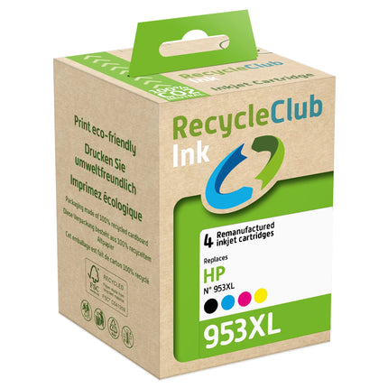 RECYCLECLUB XL Cartridge 953XL - Multipack - Black + Cyan + Magenta + Yellow - Suitable for HP image
